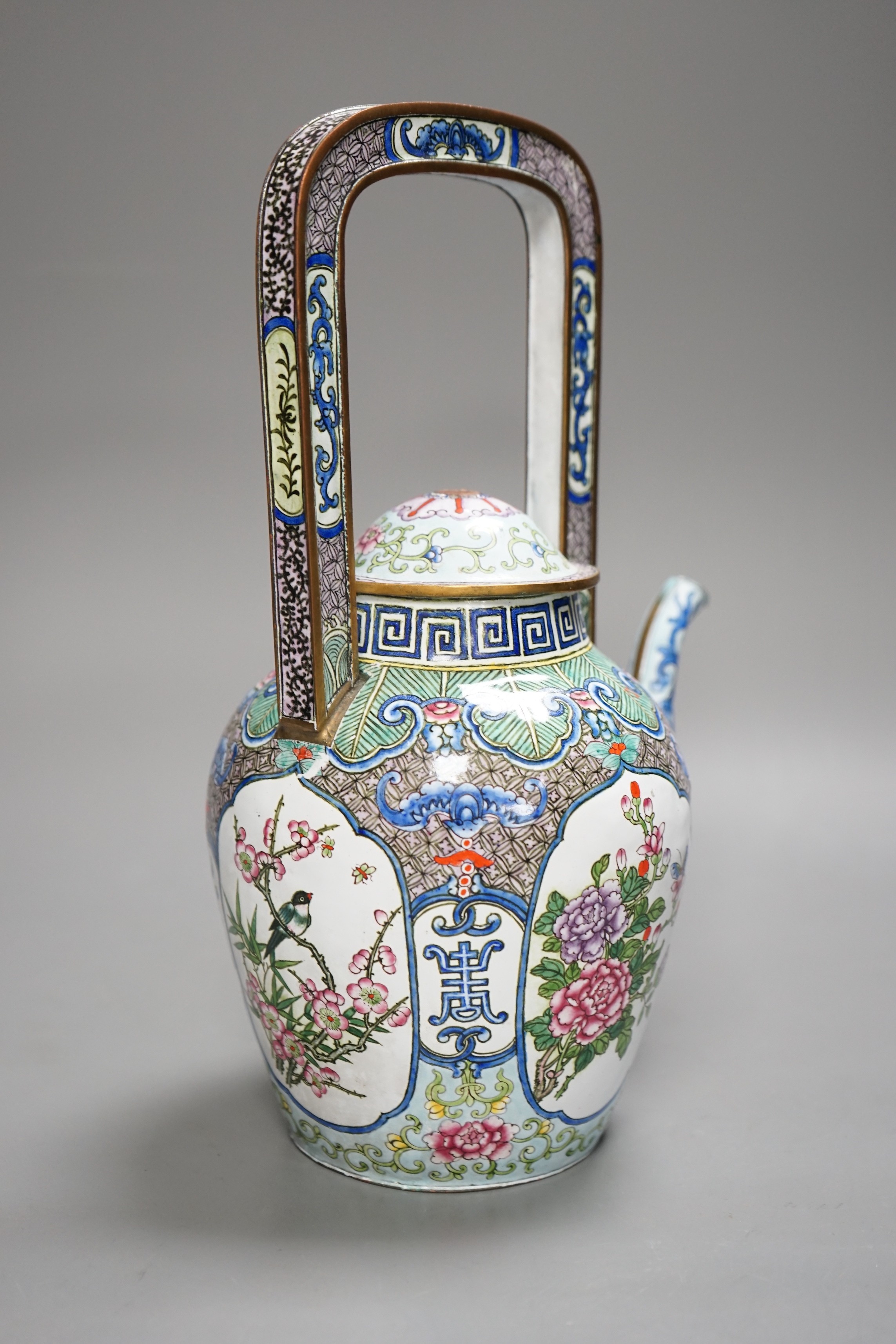 A Chinese Canton enamel wine pot
